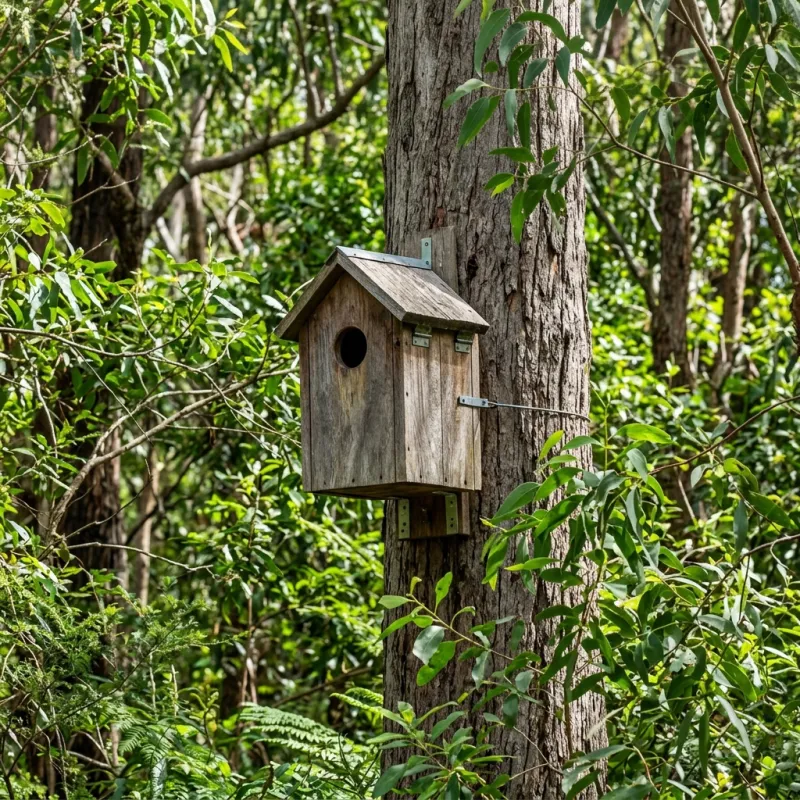 Animal nesting box installed as a humane alternative to a Silvan roof cavity