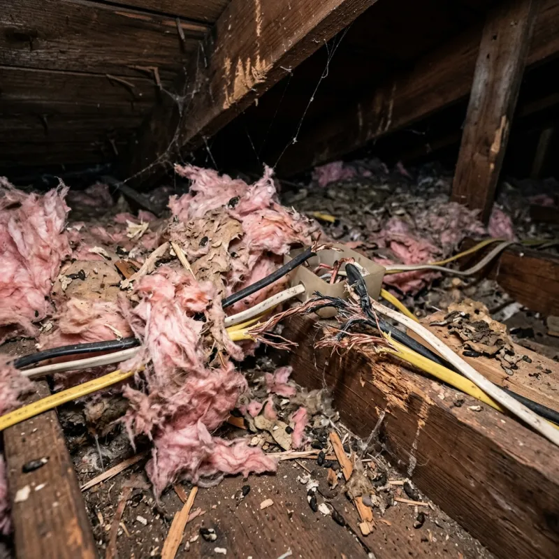 Contaminated ceiling insulation being assessed in a Silvan roof space