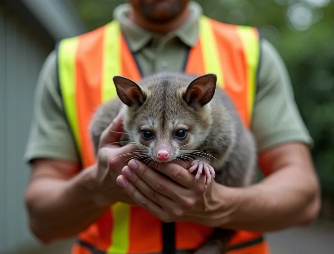 Animal handler safely recovering a deceased possum in Silvan