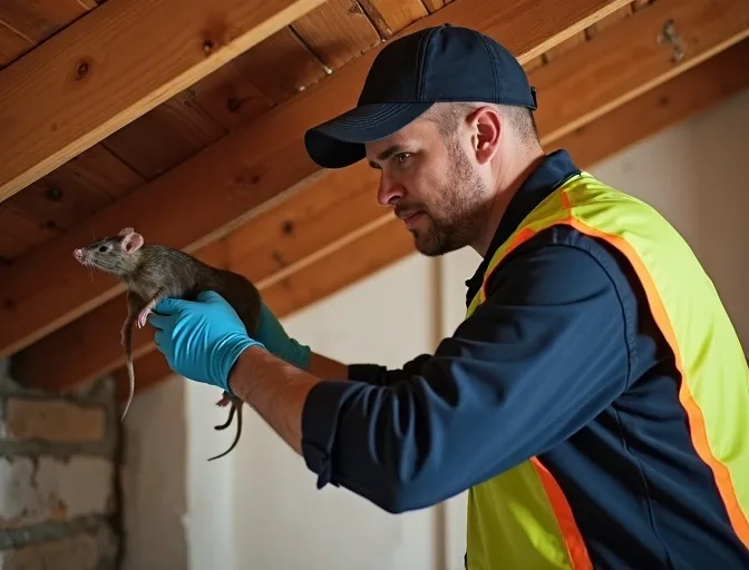 Technician inspecting a roof cavity for a dead rat in Silvan